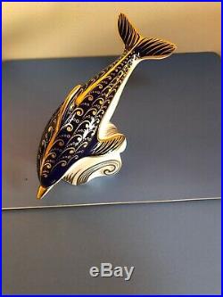 Royal Crown Derby Bone China Imari Dolphin Paperweight Gold Stopper