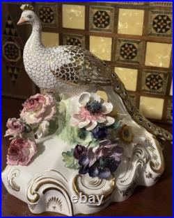 Royal Crown Derby Bone China Peacock Figurine Flower Signed J Gould 7x7 VGC