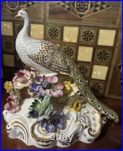 Royal Crown Derby Bone China Peacock Figurine Flower Signed J Gould 7x7 VGC