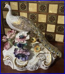 Royal Crown Derby Bone China Peacock Figurine Flower Signed J Gould 7x7 VGC
