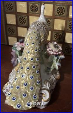 Royal Crown Derby Bone China Peacock Figurine Flower Signed J Gould 7x7 VGC
