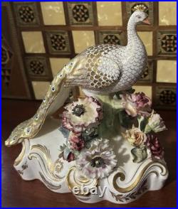 Royal Crown Derby Bone China Peacock Figurine Flower Signed J Gould 7x7 VGC