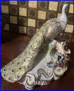 Royal Crown Derby Bone China Peacock Figurine Flower Signed J Gould 7x7 VGC