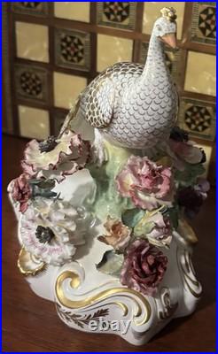 Royal Crown Derby Bone China Peacock Figurine Flower Signed J Gould 7x7 VGC