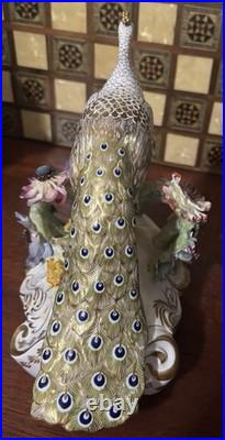 Royal Crown Derby Bone China Peacock Figurine Flower Signed J Gould 7x7 VGC