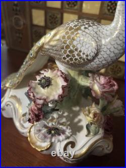 Royal Crown Derby Bone China Peacock Figurine Flower Signed J Gould 7x7 VGC