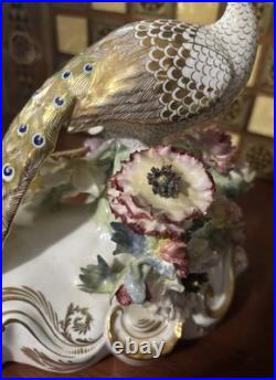 Royal Crown Derby Bone China Peacock Figurine Flower Signed J Gould 7x7 VGC