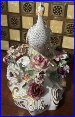 Royal Crown Derby Bone China Peacock Figurine Flower Signed J Gould 7x7 VGC