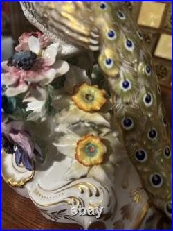 Royal Crown Derby Bone China Peacock Figurine Flower Signed J Gould 7x7 VGC