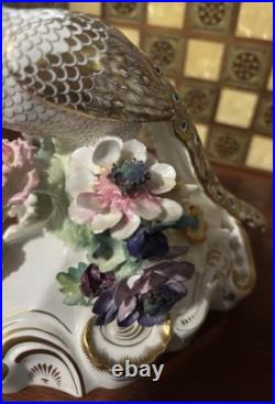 Royal Crown Derby Bone China Peacock Figurine Flower Signed J Gould 7x7 VGC