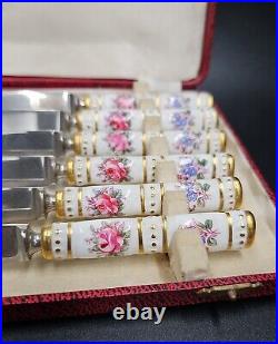 Royal Crown Derby Bone China Set/6 Indiv. Fruit Knives Floral Posies MINT BOXED