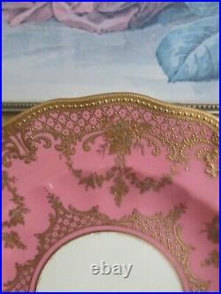 Royal Crown Derby By Tiffany & Co Porcelain Luncheon Plate Pink Raised Gold