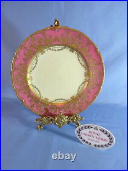 Royal Crown Derby Cabinet Plate Gilded Swag Decoration With A Pink Border