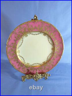 Royal Crown Derby Cabinet Plate Gilded Swag Decoration With A Pink Border
