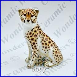 Royal Crown Derby Cheetah Cub Paperweight 1st Quality BOXED Gold Stopper