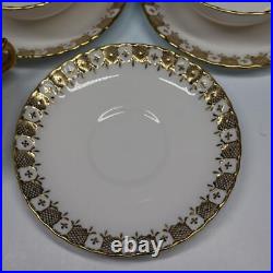 Royal Crown Derby China Gold Heraldic 5 Handled Cream Soup Bowls with Liners