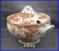 Royal Crown Derby China Red Aves Sauce Boat Tureen With Lid & Tray