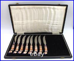 Royal Crown Derby China Traditional Imari 2451 Individual Fruit Knife Set/8 Box