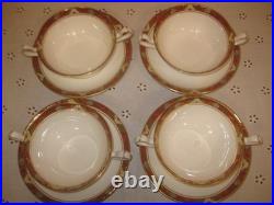 Royal Crown Derby Cloisonne A1317 Footed Cream Soup Bowl & Saucer Set of 4
