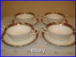 Royal Crown Derby Cloisonne A1317 Footed Cream Soup Bowl & Saucer Set of 4