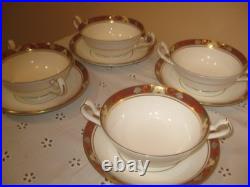 Royal Crown Derby Cloisonne A1317 Footed Cream Soup Bowl & Saucer Set of 4