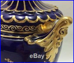 Royal Crown Derby Cobalt Blue Heavy Gold Double Handled Vase9 1/8 Tallpitcher