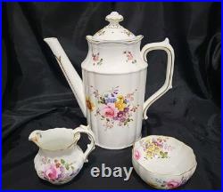 Royal Crown Derby Coffee Pot, Creamer & Open Sugar Bowl Set 9875 Posies Rare