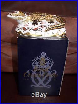 Royal Crown Derby Crocodile Paperweight First Quality Gold Stopper
