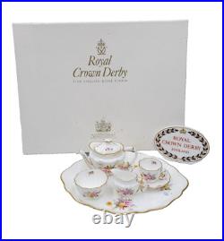 Royal Crown Derby DERBY POSIES 7pc Miniature Teapot Set MINT BOX Tray Cup Sugar