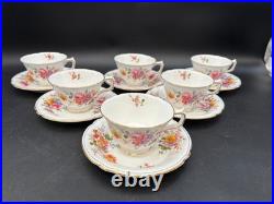 Royal Crown Derby DERBY POSIES England Set of 6 Cups & Saucers 2 1/2