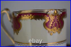 Royal Crown Derby Dark Pink Raised Gold Cup & Saucer Circa 1950
