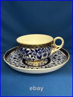 Royal Crown Derby, Derby Lily- Antique Cup & Saucer Blue Florals And Gold Decor