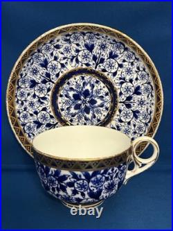 Royal Crown Derby, Derby Lily- Antique Cup & Saucer Blue Florals And Gold Decor