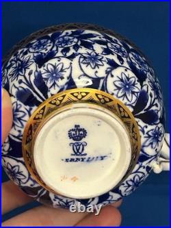Royal Crown Derby, Derby Lily- Antique Cup & Saucer Blue Florals And Gold Decor