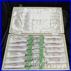 Royal Crown Derby Dessert Knives & Forks- Floral Porcelain Handles Vintage