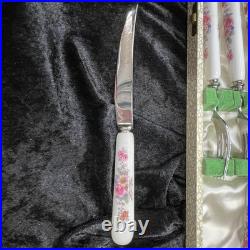 Royal Crown Derby Dessert Knives & Forks- Floral Porcelain Handles Vintage