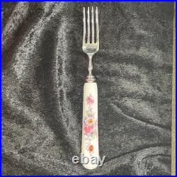 Royal Crown Derby Dessert Knives & Forks- Floral Porcelain Handles Vintage