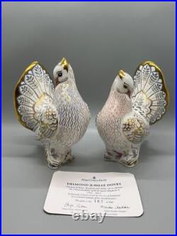 Royal Crown Derby Diamond Jubilee Pair of Dove Paperweights Limited Ed In Box