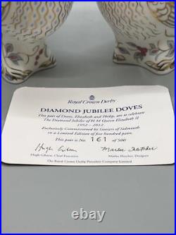 Royal Crown Derby Diamond Jubilee Pair of Dove Paperweights Limited Ed In Box