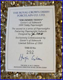 Royal Crown Derby'Drummer Bear' Paperweight 1st Quality Gold Stopper 5 Height