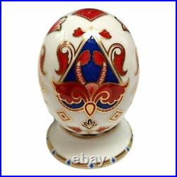 Royal Crown Derby Eggs England Ornamental Egg & Stand Red Blue Gold Stopper 1993