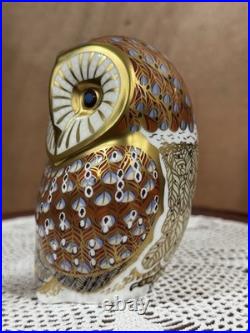 Royal Crown Derby England Barn Owl Imari 4 1/4 Paperweight With Gold Stopper