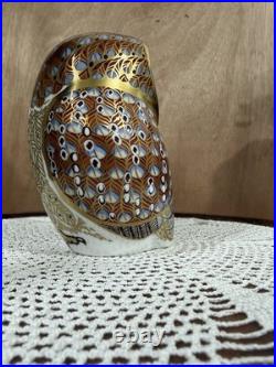 Royal Crown Derby England Barn Owl Imari 4 1/4 Paperweight With Gold Stopper