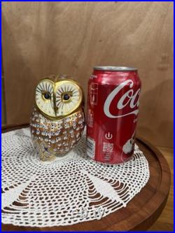 Royal Crown Derby England Barn Owl Imari 4 1/4 Paperweight With Gold Stopper