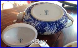 Royal Crown Derby England Blue Mikado Bone China Tea Pot, Creamer, Sugar Bowl