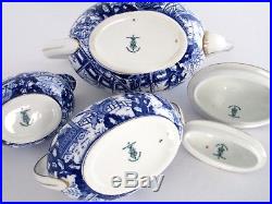 Royal Crown Derby England Blue Mikado Bone China Tea Pot, Creamer, Sugar Bowl