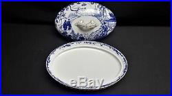 Royal Crown Derby England Blue Mikado Oval Covered Vegetable Dish With Fault