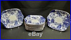 Royal Crown Derby England Blue Mikado Set of 11 Handled Cake / Pastry Plates