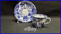 Royal Crown Derby England Blue Mikado Set of 12 Cups & Saucers See Description