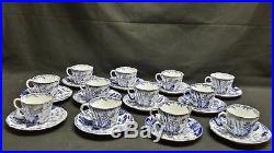 Royal Crown Derby England Blue Mikado Set of 12 Cups & Saucers See Description